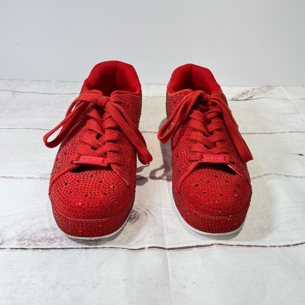 Lucky Step Red Rhinestone Sparkly Sneakers Air Cooled Size 8.5